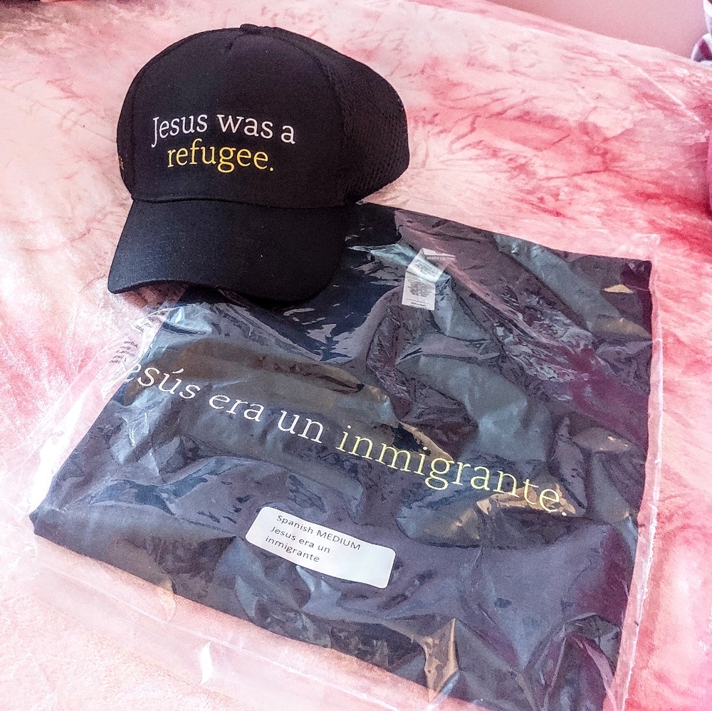 Jesus was a refugee shirt and hat bundle NWT